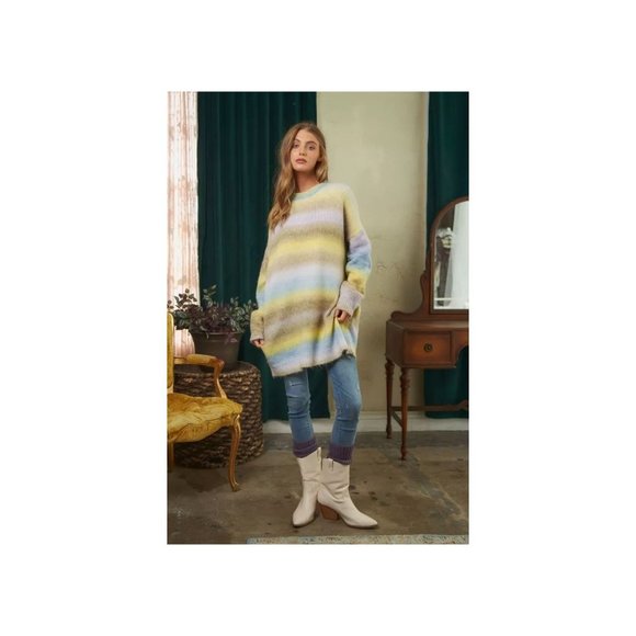 DAVI & DANI Sweaters - NWT Davi & Dani Striped Wool Blend Loose Fit Knit Sweater Top Sizes 2X & 3X